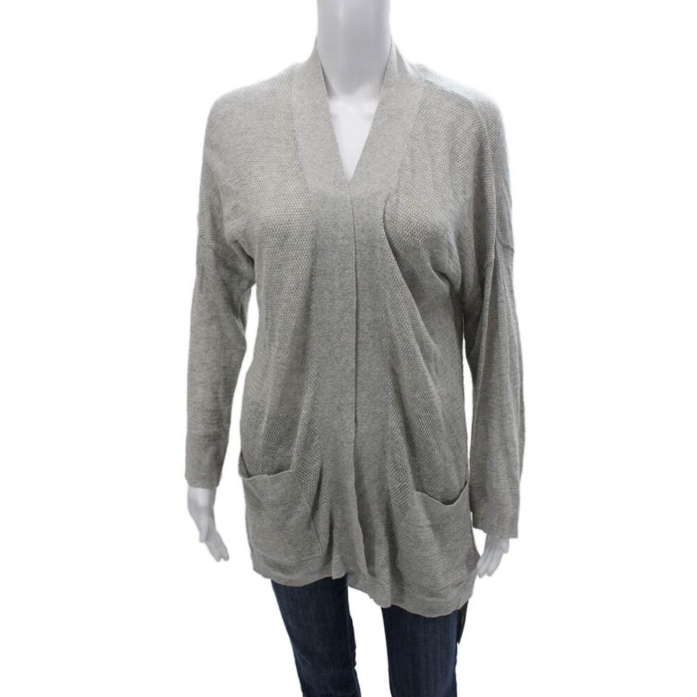Margaret OLeary Women Gray V-Neck Cardigan Long Sleeve Cotton Silk Size XS